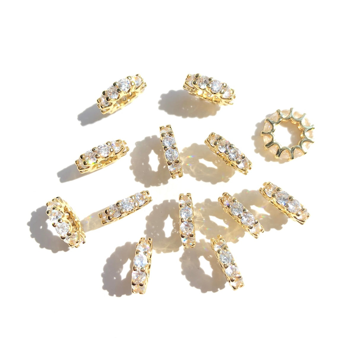 10-20-50pcs/lot 10.6*2.8mm CZ Paved Slim Wheel Spacers Gold CZ Paved Spacers New Spacers Arrivals Rondelle Beads Wholesale Charms Beads Beyond