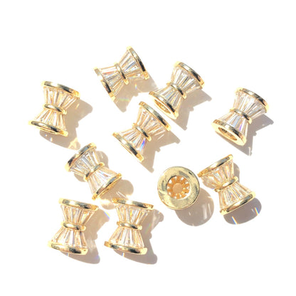 10-20-50pcs/lot 9.6*8.4mm CZ Paved Hourglass Spacers Gold CZ Paved Spacers Hourglass Beads New Spacers Arrivals Wholesale Charms Beads Beyond