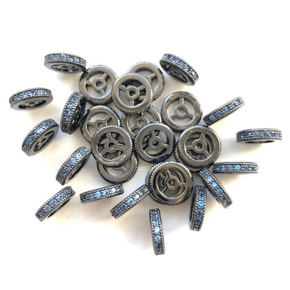 20pcs/lot 9.6/12mm Lake Blue CZ Paved Wheel Rondelle Spacers Black CZ Paved Spacers New Spacers Arrivals Rondelle Beads Charms Beads Beyond