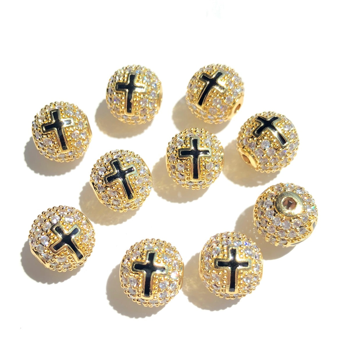 10-20pcs/lot 10mm CZ Paved Cross Ball Spacers Beads Gold CZ Paved Spacers 10mm Beads Ball Beads New Spacers Arrivals Charms Beads Beyond