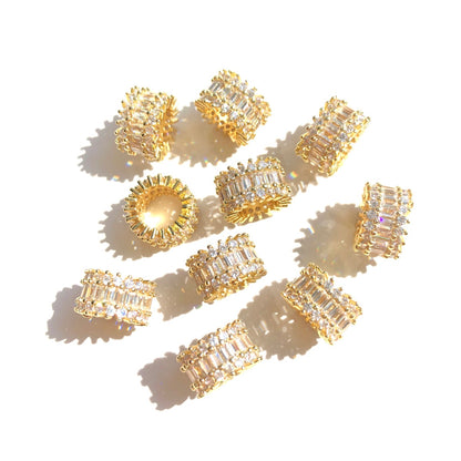 10-20-50pcs/lot 11.6*7.2mm Rectangle CZ Paved Big Hole Wheel Spacers Gold CZ Paved Spacers New Spacers Arrivals Rondelle Beads Wholesale Charms Beads Beyond