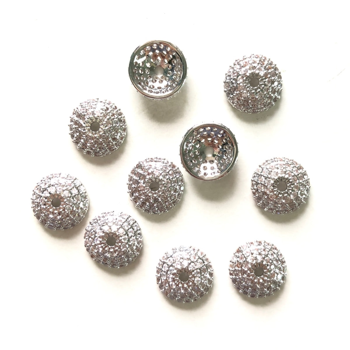 20pcs/lot 8/10/11mm Half Round CZ Paved Beads Caps Spacers Silver CZ Paved Spacers Beads Caps New Spacers Arrivals Charms Beads Beyond