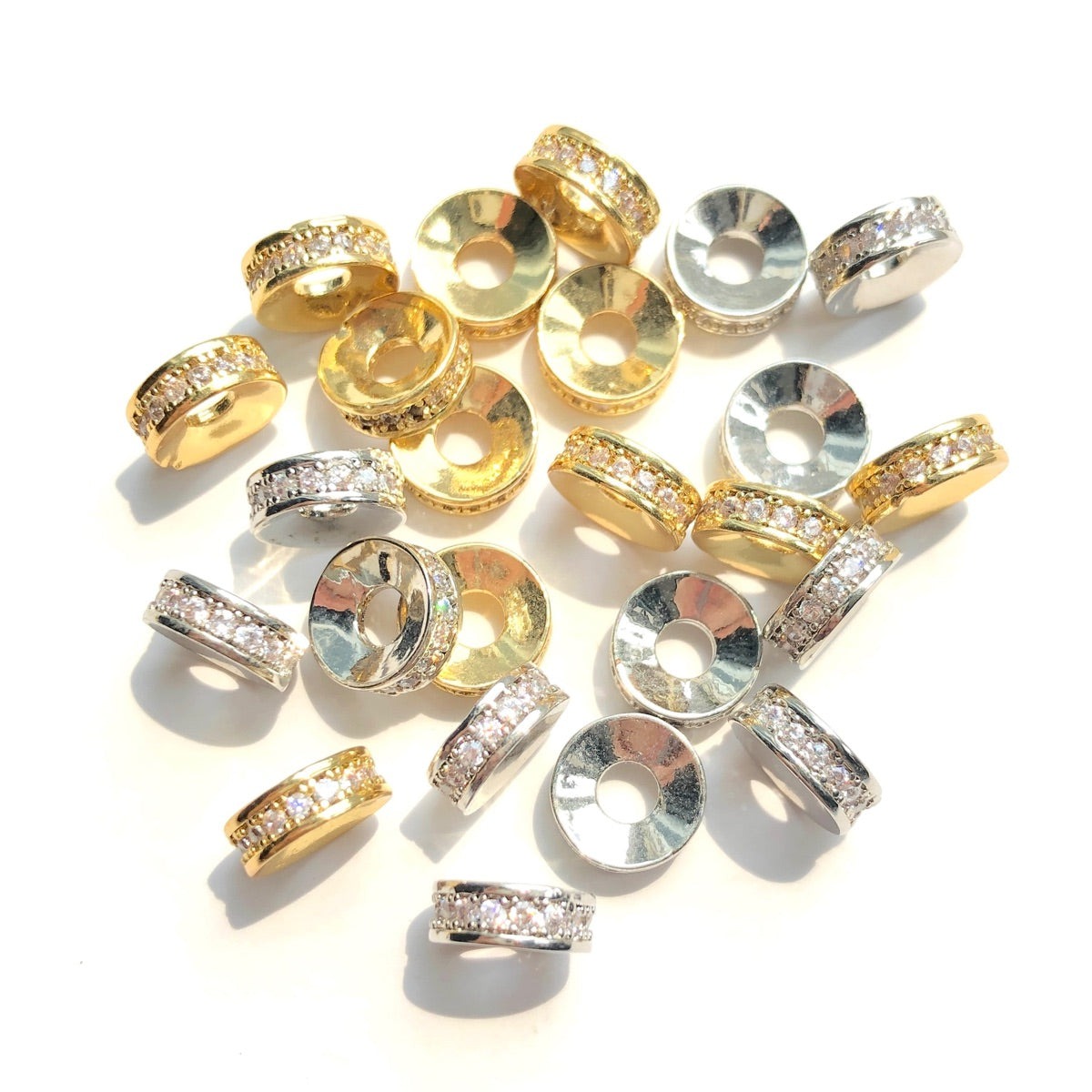 20-50pcs/lot 8*3mm CZ Paved Rondelle Wheel Spacers Mix Colors CZ Paved Spacers Big Hole Beads New Spacers Arrivals Rondelle Beads Wholesale Charms Beads Beyond