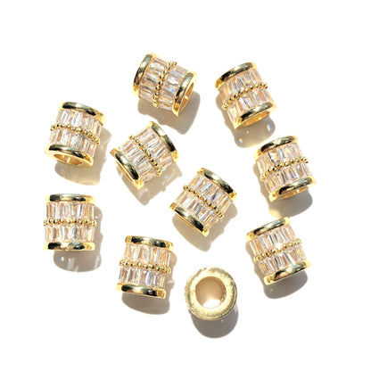 10-20-50pcs/lot Trapezoid CZ Paved Tube Rondelle Wheel Spacers Gold CZ Paved Spacers Big Hole Beads New Spacers Arrivals Rondelle Beads Wholesale Charms Beads Beyond