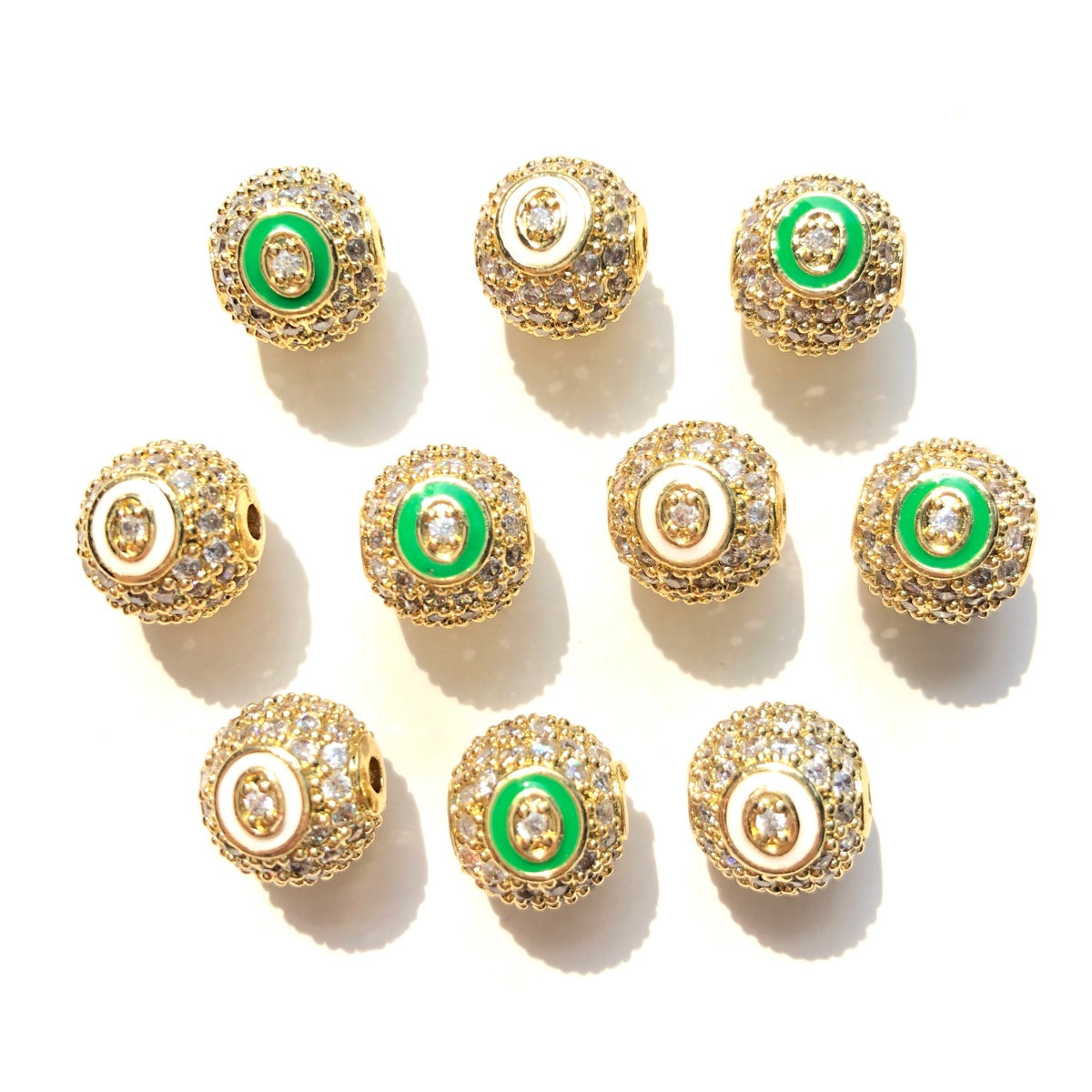 12pcs/lot 10mm Colorful Enamel CZ Paved Letter "O", "E", "S" Ball Spacers Beads 12 Gold O CZ Paved Spacers 10mm Beads Ball Beads New Spacers Arrivals Charms Beads Beyond