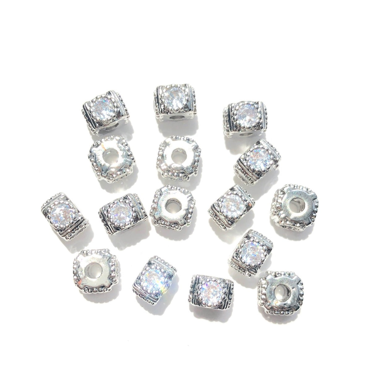 20-50pcs/lot 6*4.5mm CZ Paved Square Spacers Silver CZ Paved Spacers New Spacers Arrivals Rondelle Beads Wholesale Charms Beads Beyond