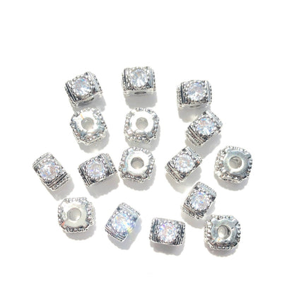 20-50pcs/lot 6*4.5mm CZ Paved Square Spacers Silver CZ Paved Spacers New Spacers Arrivals Rondelle Beads Wholesale Charms Beads Beyond