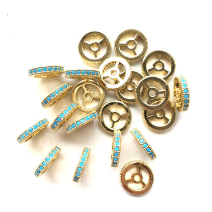 20pcs/lot 9.6/12mm Turquoise CZ Paved Wheel Rondelle Spacers Gold CZ Paved Spacers New Spacers Arrivals Rondelle Beads Charms Beads Beyond