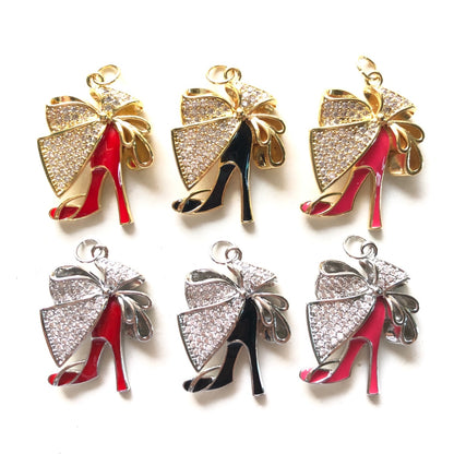 10pcs/lot CZ Paved Bow Tie Black Red Fuchsia High Heel Shoe Charms CZ Paved Charms High Heels New Charms Arrivals Charms Beads Beyond