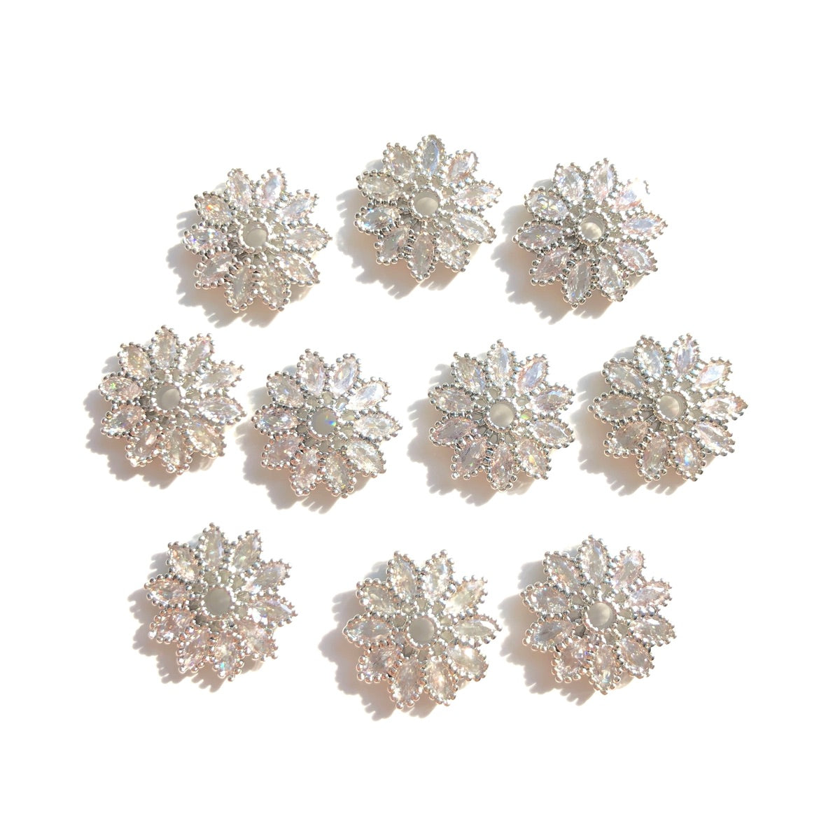 10-20-50pcs/lot CZ Paved Big Size Flower Beads Caps Spacers Silver CZ Paved Spacers Beads Caps New Spacers Arrivals Wholesale Charms Beads Beyond