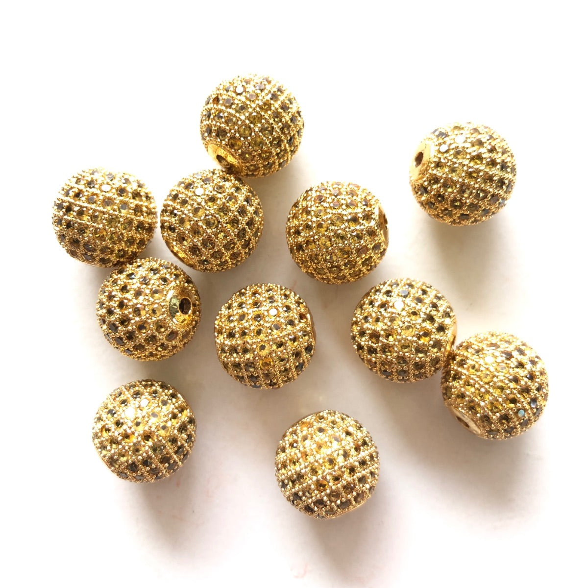 5/10/20pcs/lot 12mm Yellow CZ Paved Ball Spacers Gold CZ Paved Spacers 12mm Beads Ball Beads Colorful Zirconia Charms Beads Beyond