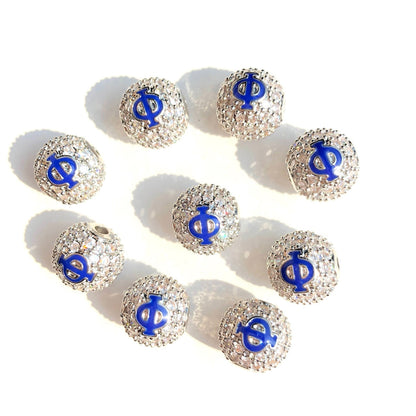 12pcs/lot 10mm Blue Enamel CZ Paved Greek Letters "Σ", "Φ", "Β" Ball Spacers Beads Φ CZ Paved Spacers 10mm Beads Ball Beads Greek Letters New Spacers Arrivals Charms Beads Beyond