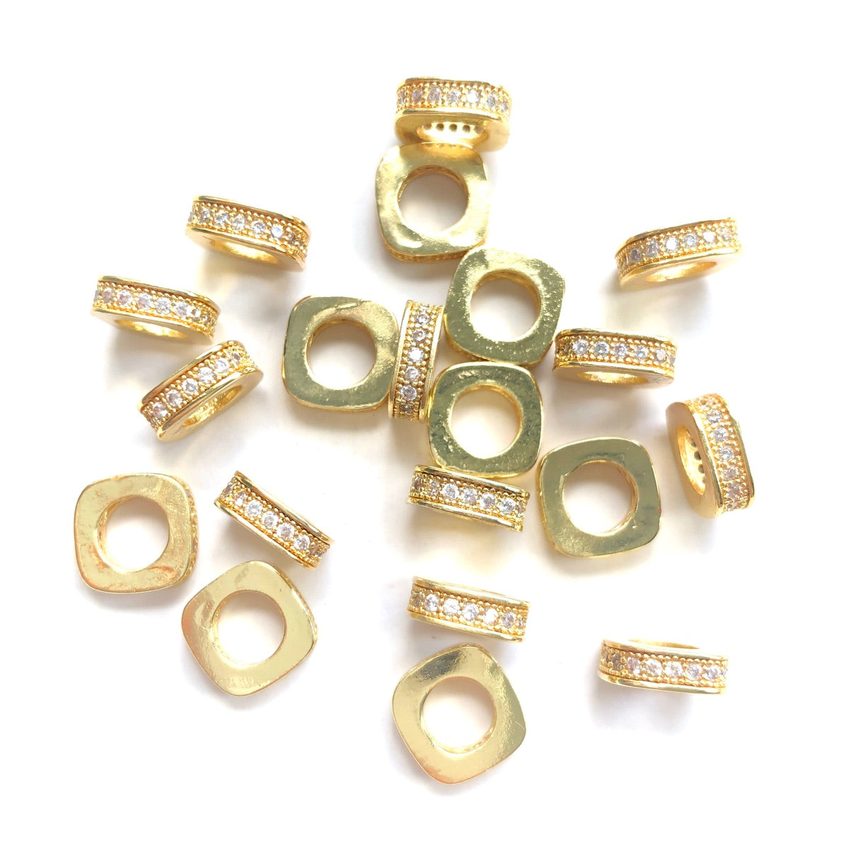 10-20-50pcs/lot 8mm CZ Paved Square Rondelle Wheel Spacers Gold CZ Paved Spacers Big Hole Beads New Spacers Arrivals Rondelle Beads Wholesale Charms Beads Beyond