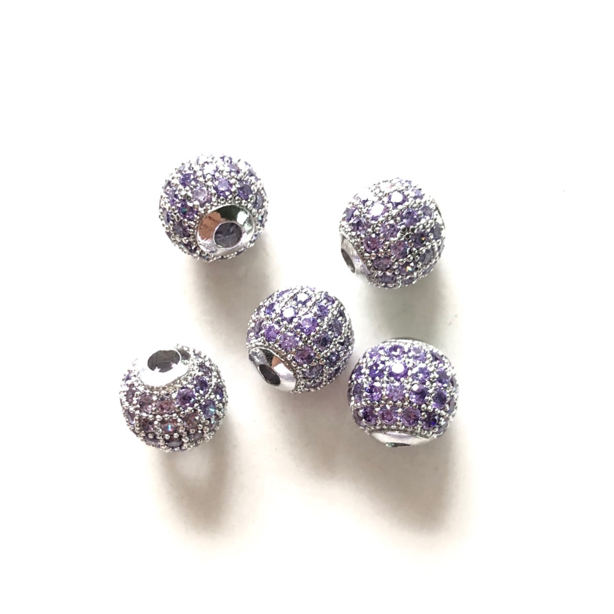 10pcs/lot 6mm, 8mm Colorful CZ Paved Ball Spacers Silver Purple CZ Paved Spacers 6mm Beads 8mm Beads Ball Beads Colorful Zirconia New Spacers Arrivals Charms Beads Beyond
