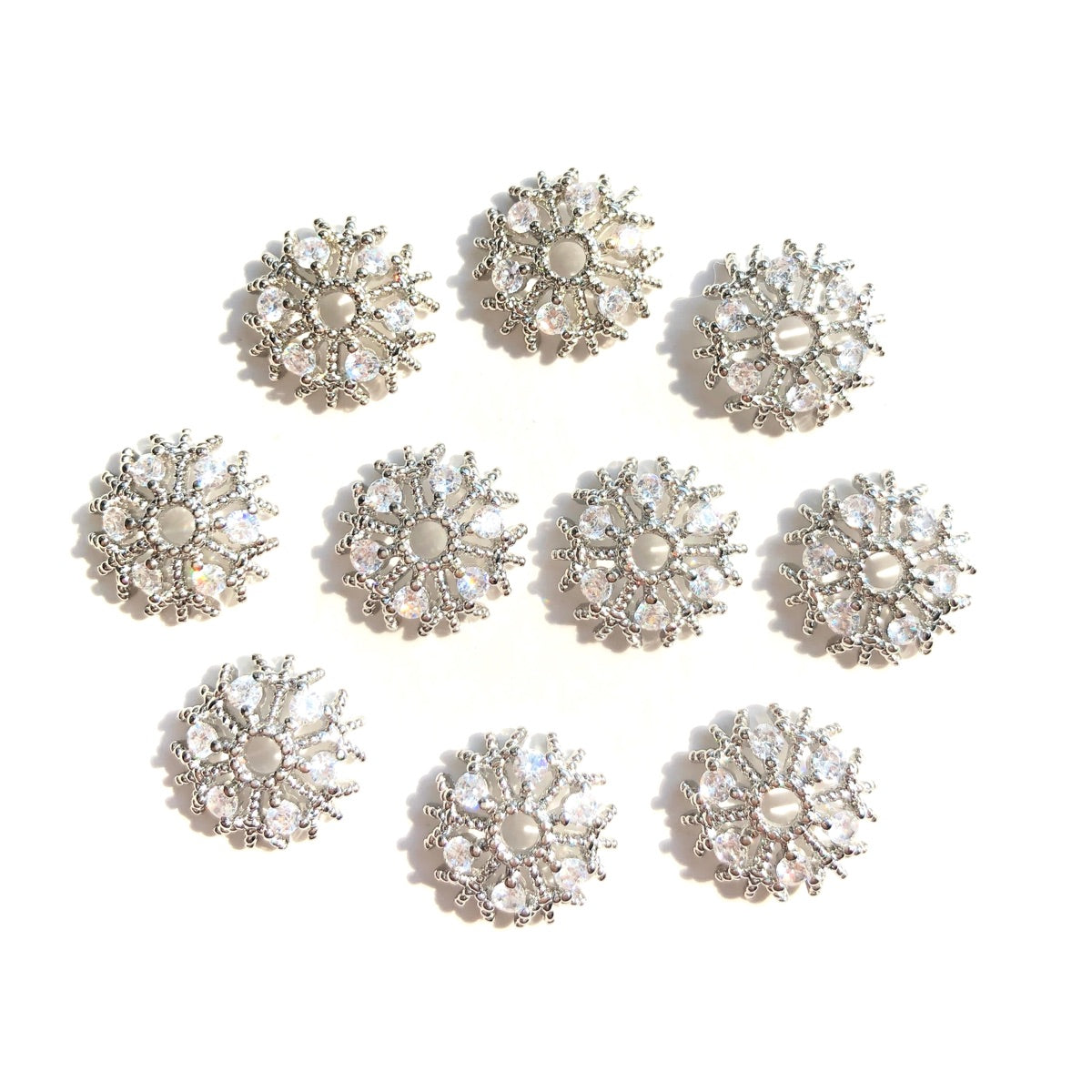 10-20-50pcs/lot CZ Paved Hollow Snowflake Beads Caps Spacers Silver CZ Paved Spacers Beads Caps New Spacers Arrivals Wholesale Charms Beads Beyond