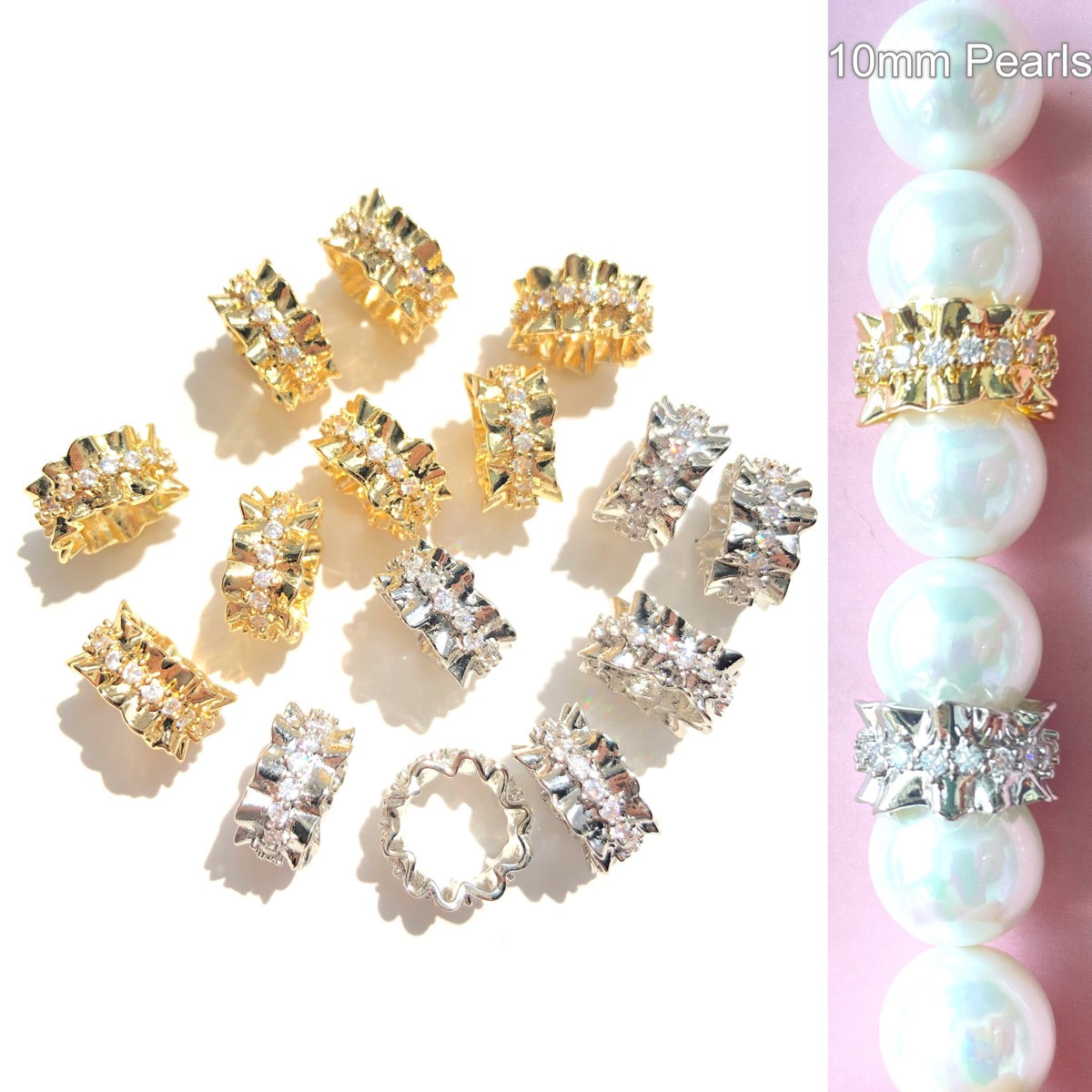 20-50pcs/lot 11.6*6.3mm CZ Paved Big Hole Rondelle Wheel Spacers CZ Paved Spacers New Spacers Arrivals Rondelle Beads Wholesale Charms Beads Beyond