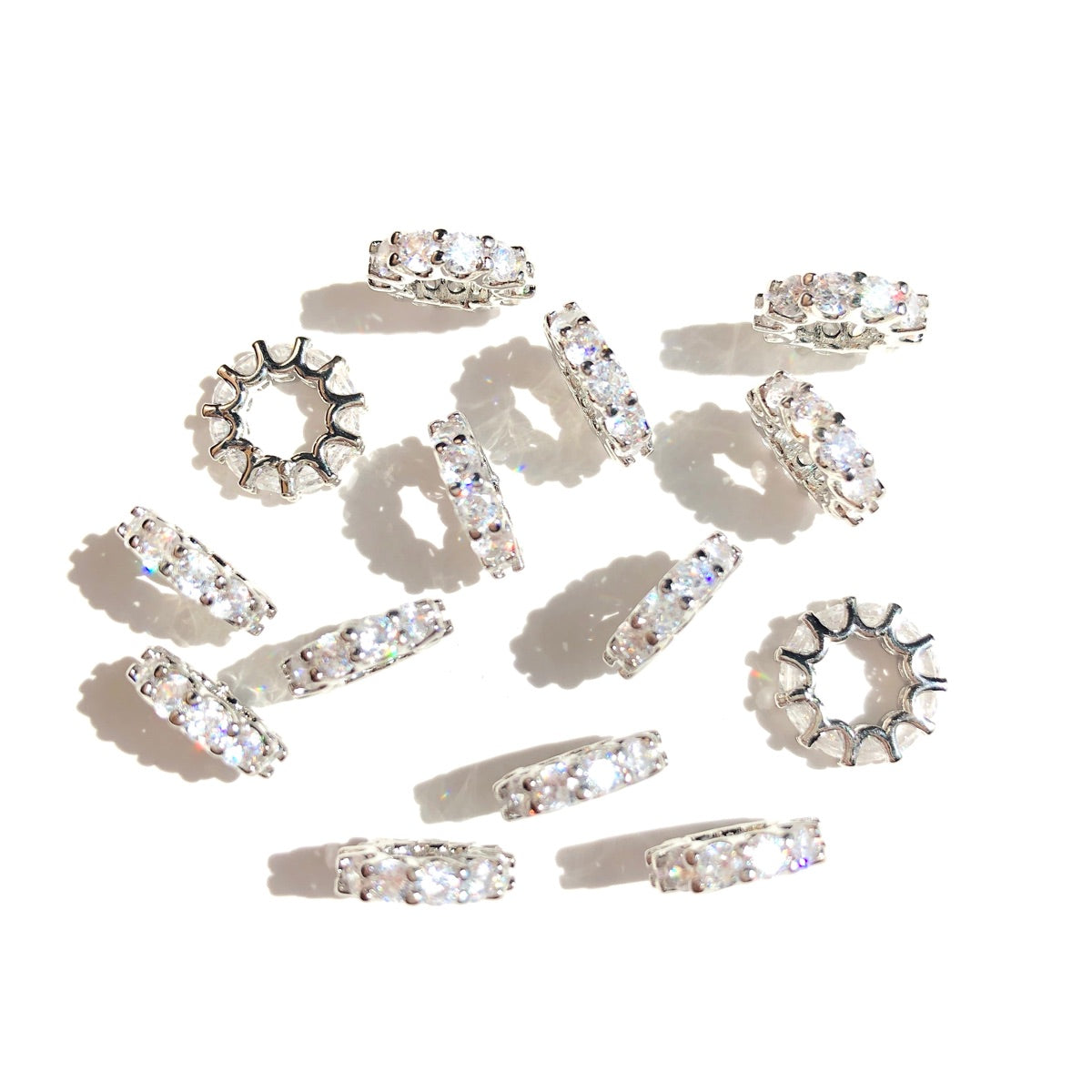 10-20-50pcs/lot 10.6*2.8mm CZ Paved Slim Wheel Spacers Silver CZ Paved Spacers New Spacers Arrivals Rondelle Beads Wholesale Charms Beads Beyond