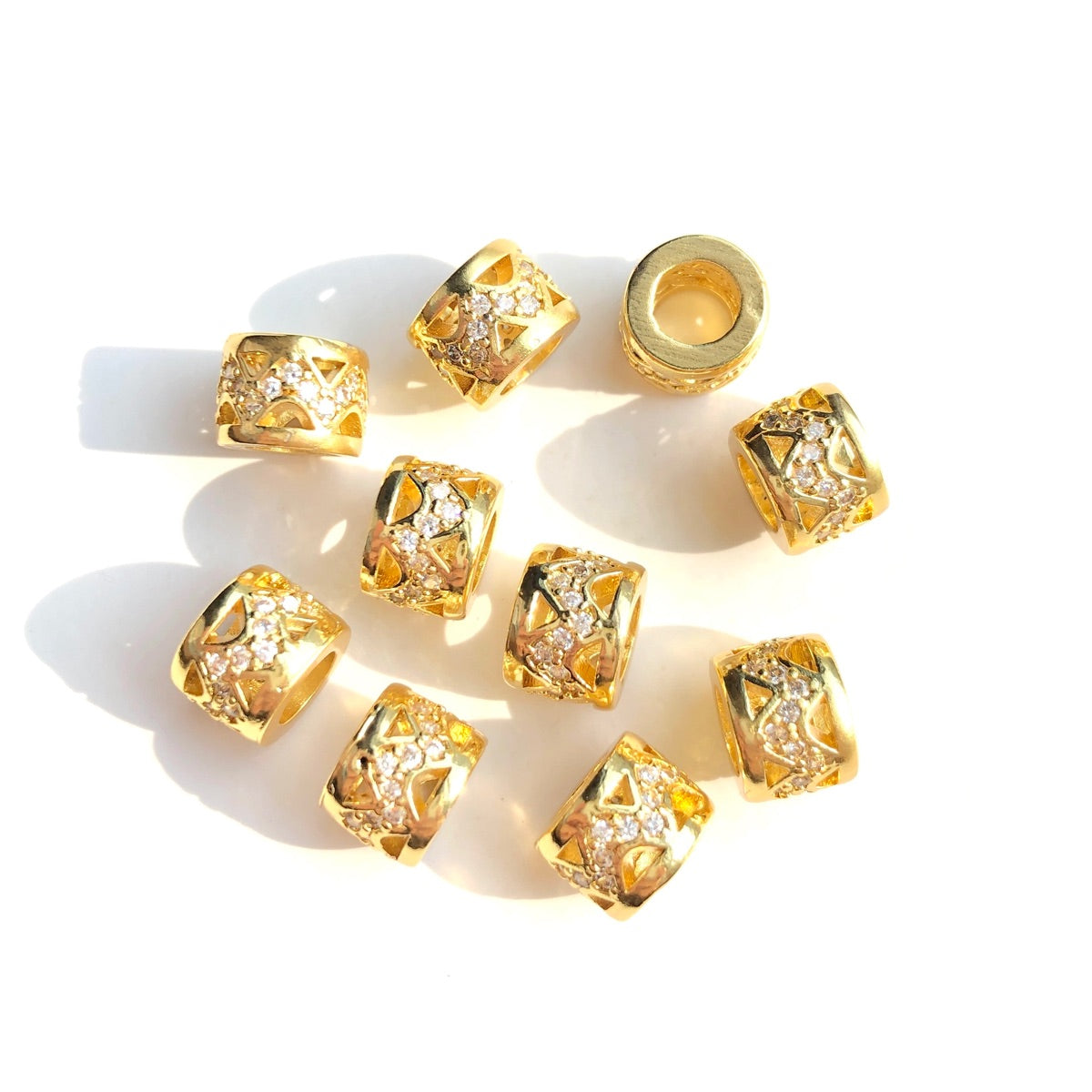 10-20-50pcs/lot 8mm CZ Paved Big Hole Hollow Rondelle Wheel Spacers Gold CZ Paved Spacers Big Hole Beads New Spacers Arrivals Rondelle Beads Wholesale Charms Beads Beyond