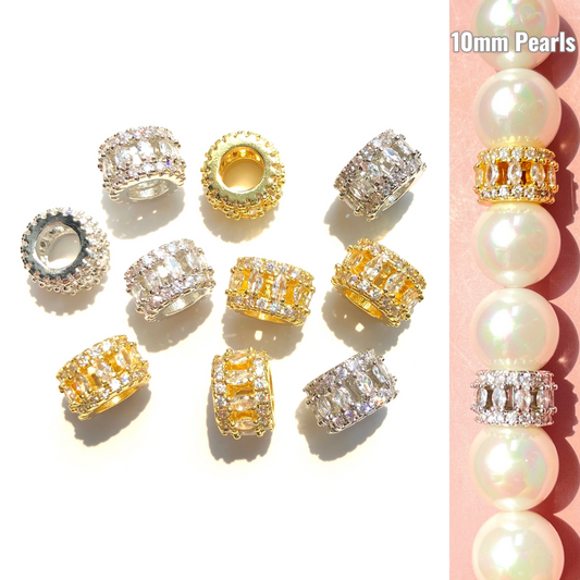 10-20-50pcs/lot CZ Paved Hollow Rondelle Wheel Spacers
