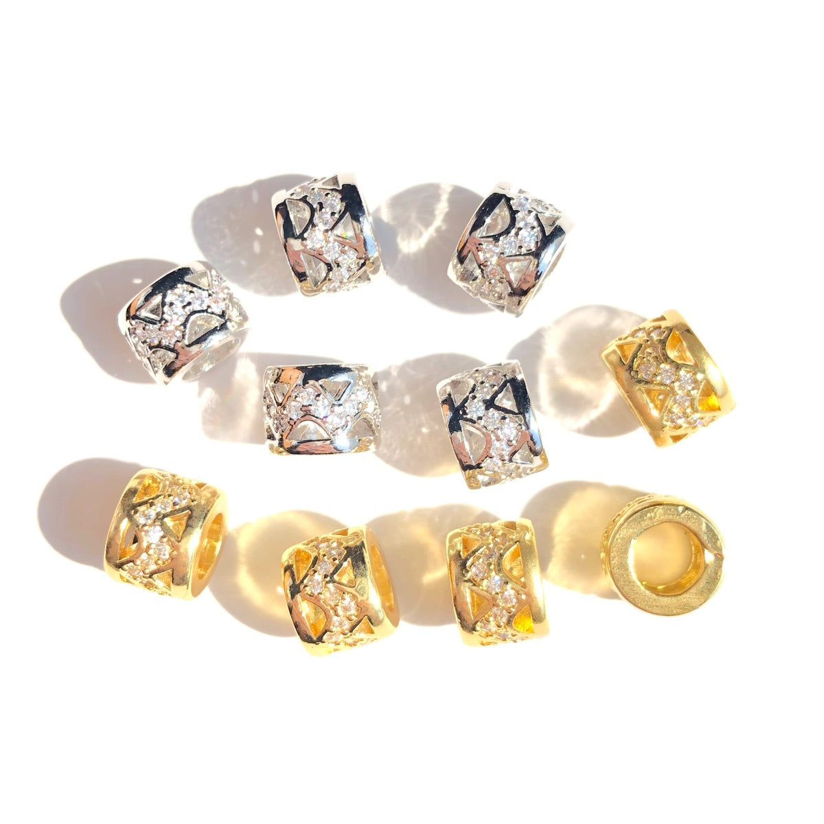 10-20-50pcs/lot 8mm CZ Paved Big Hole Hollow Rondelle Wheel Spacers Mix Colors CZ Paved Spacers Big Hole Beads New Spacers Arrivals Rondelle Beads Wholesale Charms Beads Beyond