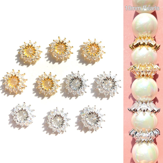 10-20-50pcs/lot 12mm CZ Paved Flower Beads Caps Spacers CZ Paved Spacers Beads Caps New Spacers Arrivals Wholesale Charms Beads Beyond