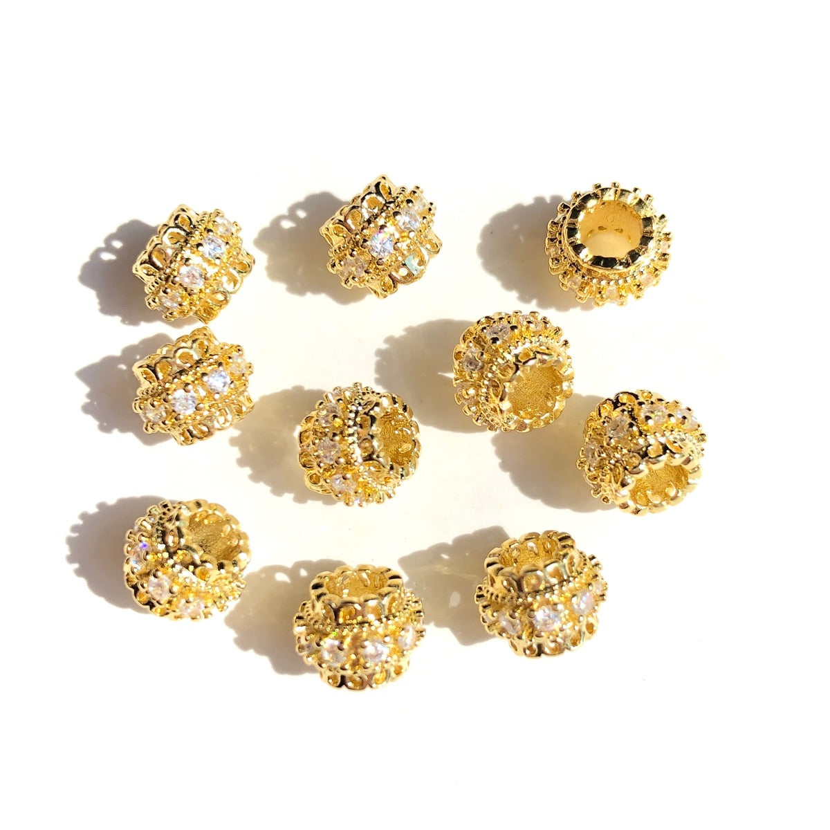 10-20-50pcs/lot CZ Paved Rondelle Wheel Spacers Gold CZ Paved Spacers Big Hole Beads New Spacers Arrivals Rondelle Beads Wholesale Charms Beads Beyond