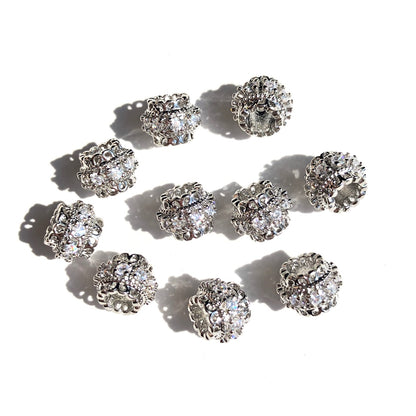 10-20-50pcs/lot CZ Paved Rondelle Wheel Spacers Silver CZ Paved Spacers Big Hole Beads New Spacers Arrivals Rondelle Beads Wholesale Charms Beads Beyond