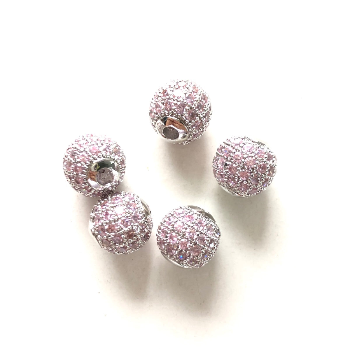 10pcs/lot 6mm, 8mm Colorful CZ Paved Ball Spacers Silver Pink CZ Paved Spacers 6mm Beads 8mm Beads Ball Beads Colorful Zirconia New Spacers Arrivals Charms Beads Beyond