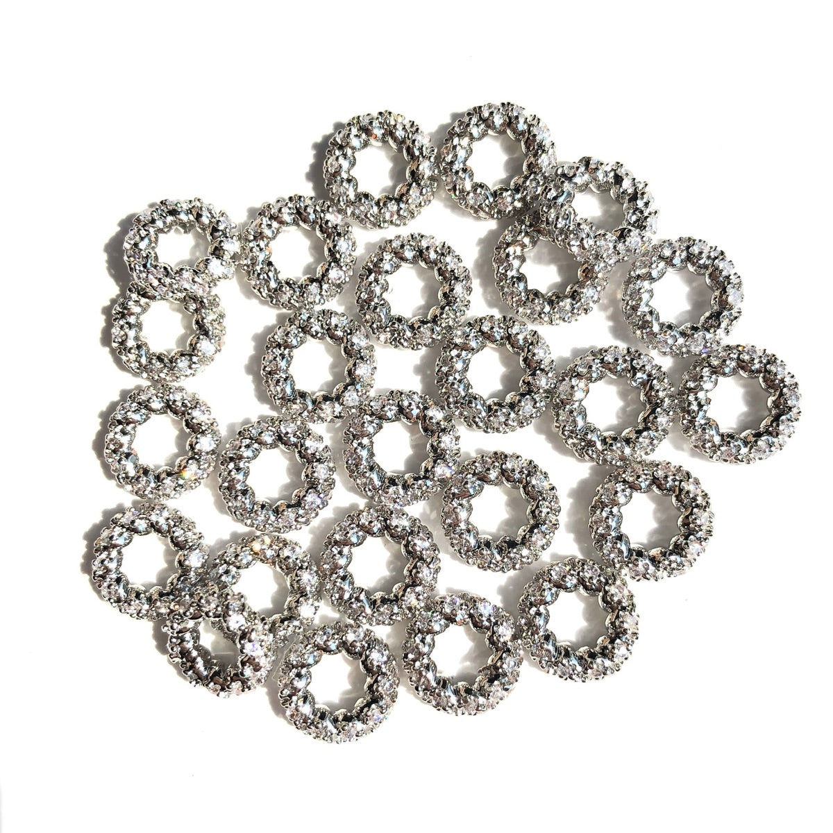 10-20-50pcs/lot 8mm CZ Pave Rondelle Wheel Spacers Silver CZ Paved Spacers Big Hole Beads New Spacers Arrivals Rondelle Beads Wholesale Charms Beads Beyond