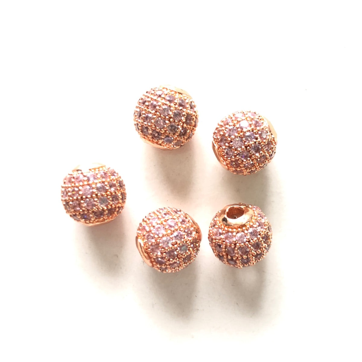 10pcs/lot 6mm, 8mm Colorful CZ Paved Ball Spacers Rose Gold Pink CZ Paved Spacers 6mm Beads 8mm Beads Ball Beads Colorful Zirconia New Spacers Arrivals Charms Beads Beyond