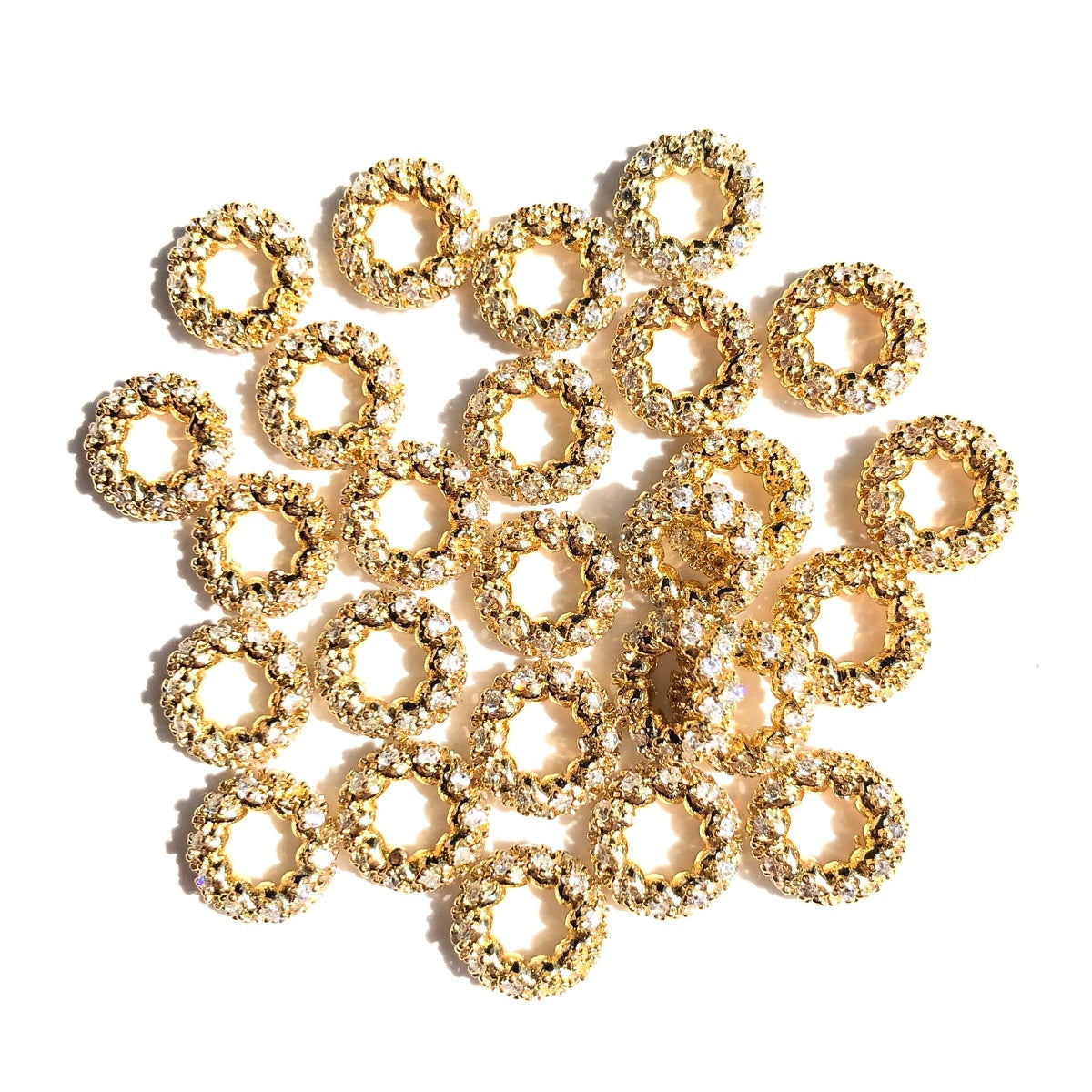 10-20-50pcs/lot 8mm CZ Pave Rondelle Wheel Spacers Gold CZ Paved Spacers Big Hole Beads New Spacers Arrivals Rondelle Beads Wholesale Charms Beads Beyond