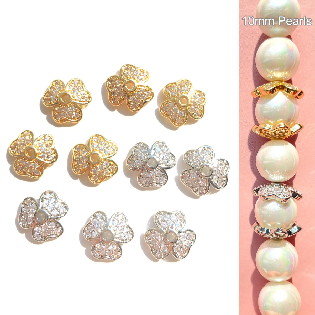 10-20-50pcs/lot CZ Paved Clover Beads Caps Spacers CZ Paved Spacers Beads Caps New Spacers Arrivals Wholesale Charms Beads Beyond