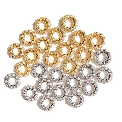 8mm 14K Gold Plated brass wheel Beads,CZ paved Wheel beads,Gold
