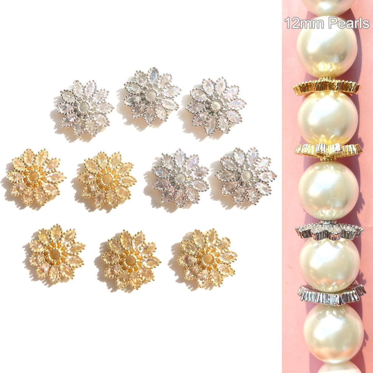 10-20-50pcs/lot CZ Paved Big Size Flower Beads Caps Spacers CZ Paved Spacers Beads Caps New Spacers Arrivals Wholesale Charms Beads Beyond