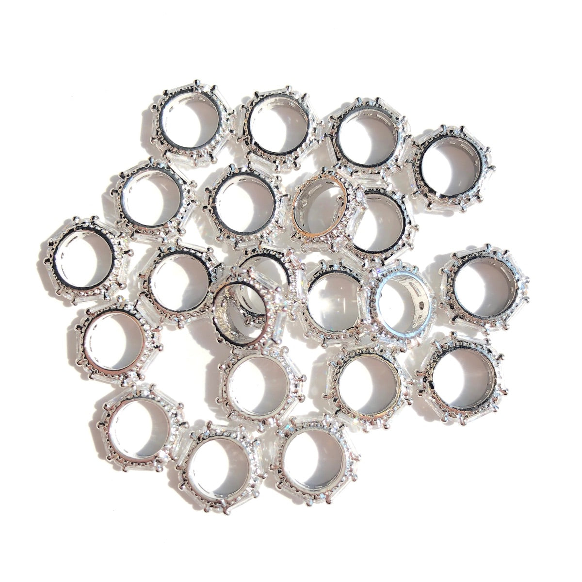 20-50pcs/lot 9mm CZ Pave Rondelle Wheel Spacers Silver CZ Paved Spacers Big Hole Beads New Spacers Arrivals Rondelle Beads Wholesale Charms Beads Beyond