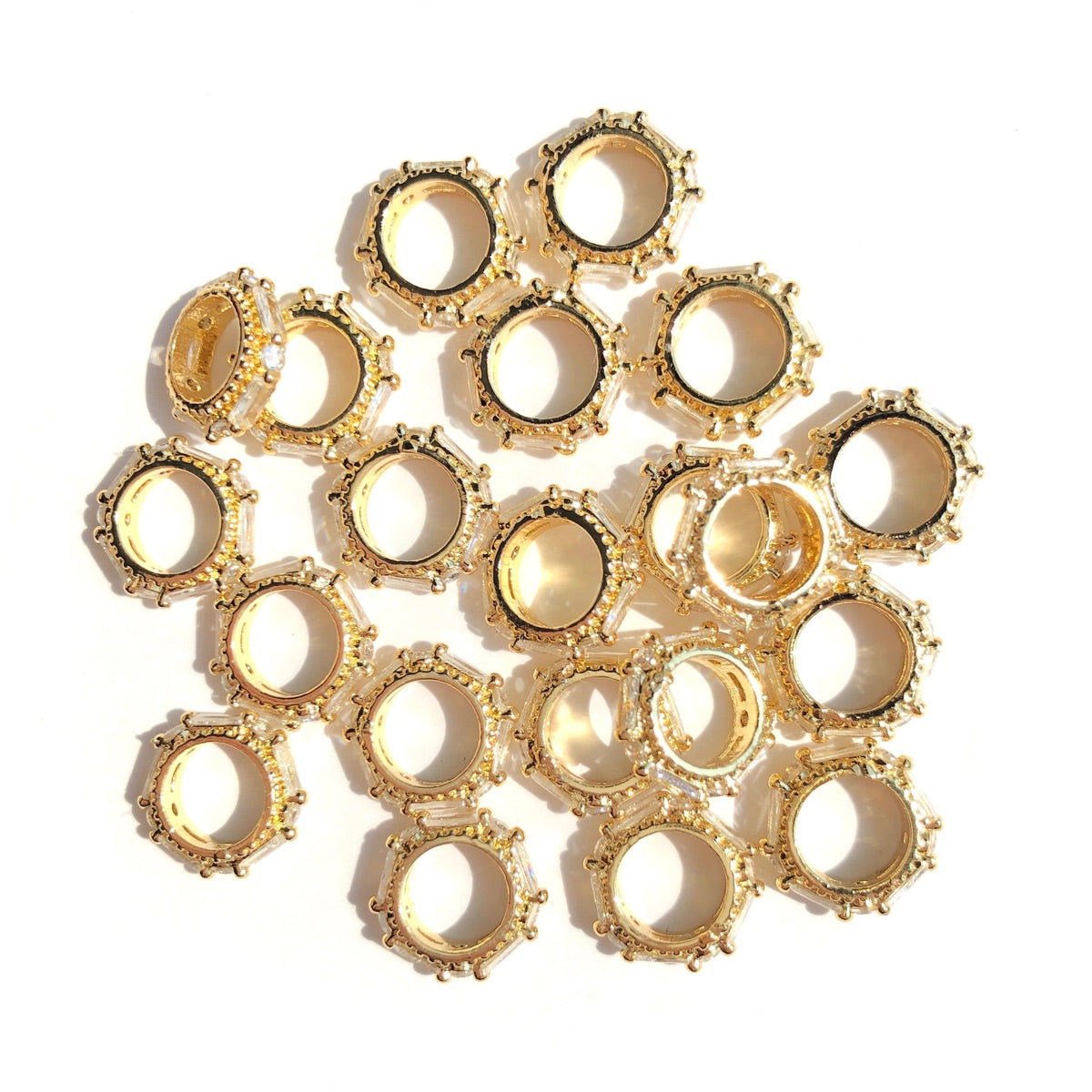 20-50pcs/lot 9mm CZ Pave Rondelle Wheel Spacers Gold CZ Paved Spacers Big Hole Beads New Spacers Arrivals Rondelle Beads Wholesale Charms Beads Beyond