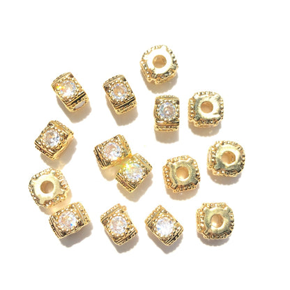 20-50pcs/lot 6*4.5mm CZ Paved Square Spacers Gold CZ Paved Spacers New Spacers Arrivals Rondelle Beads Wholesale Charms Beads Beyond