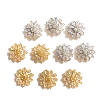 10-20-50pcs/lot CZ Paved Big Size Flower Beads Caps Spacers Mix Colors CZ Paved Spacers Beads Caps New Spacers Arrivals Wholesale Charms Beads Beyond