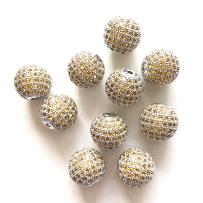 5/10/20pcs/lot 12mm Yellow CZ Paved Ball Spacers Silver CZ Paved Spacers 12mm Beads Ball Beads Colorful Zirconia Charms Beads Beyond