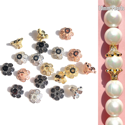 20pcs/lot 10*6mm CZ Paved Beads Caps Flower Spacers CZ Paved Spacers Beads Caps New Spacers Arrivals Charms Beads Beyond