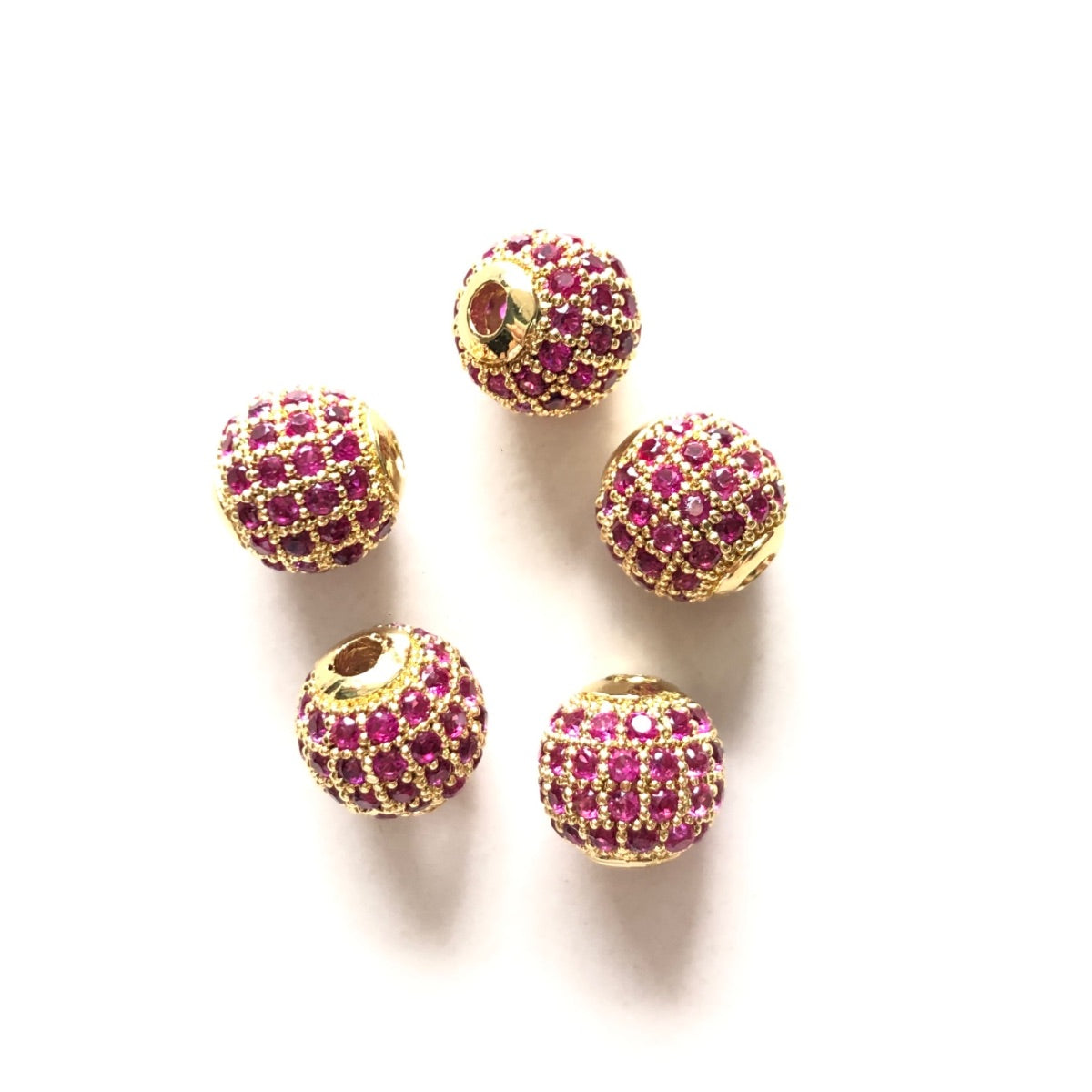 10pcs/lot 6mm, 8mm Colorful CZ Paved Ball Spacers Gold Fuchsia CZ Paved Spacers 6mm Beads 8mm Beads Ball Beads Colorful Zirconia New Spacers Arrivals Charms Beads Beyond