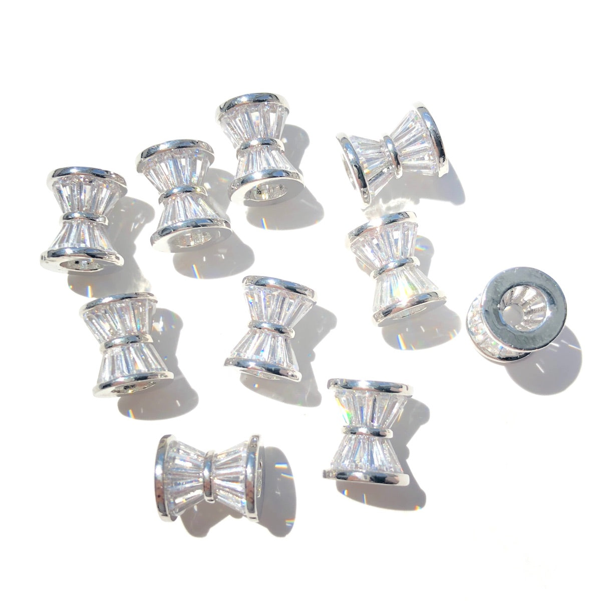 10-20-50pcs/lot 9.6*8.4mm CZ Paved Hourglass Spacers Silver CZ Paved Spacers Hourglass Beads New Spacers Arrivals Wholesale Charms Beads Beyond