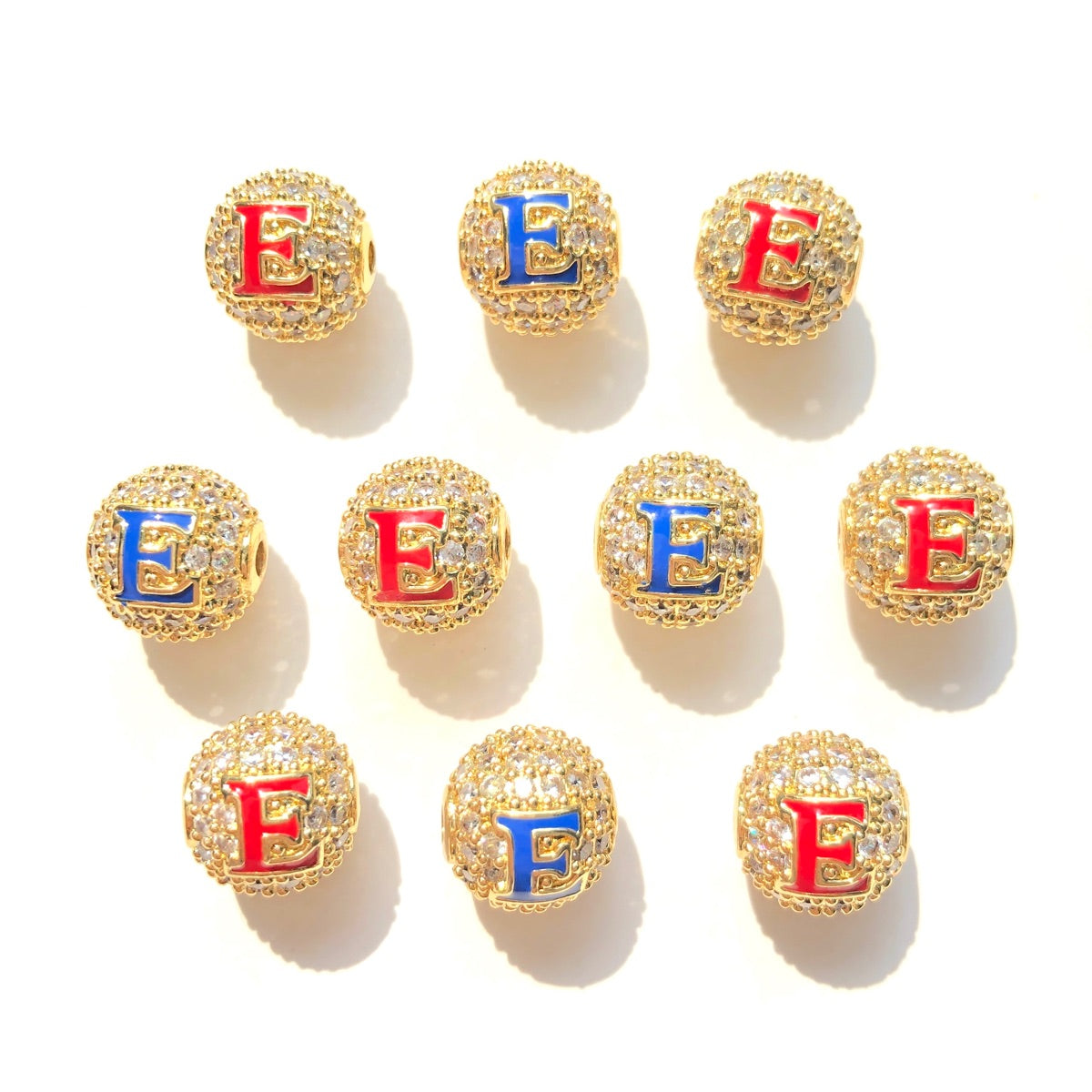 12pcs/lot 10mm Colorful Enamel CZ Paved Letter "O", "E", "S" Ball Spacers Beads 12 Gold E CZ Paved Spacers 10mm Beads Ball Beads New Spacers Arrivals Charms Beads Beyond