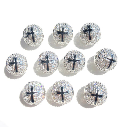 10-20pcs/lot 10mm CZ Paved Cross Ball Spacers Beads Silver CZ Paved Spacers 10mm Beads Ball Beads New Spacers Arrivals Charms Beads Beyond