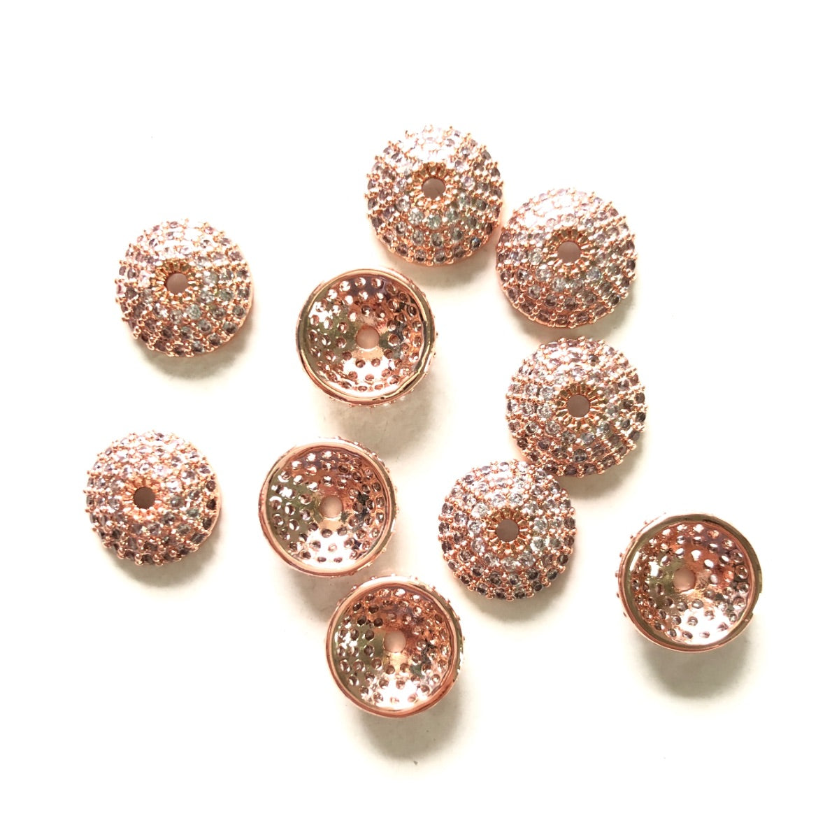 20pcs/lot 8/10/11mm Half Round CZ Paved Beads Caps Spacers Rose Gold CZ Paved Spacers Beads Caps New Spacers Arrivals Charms Beads Beyond