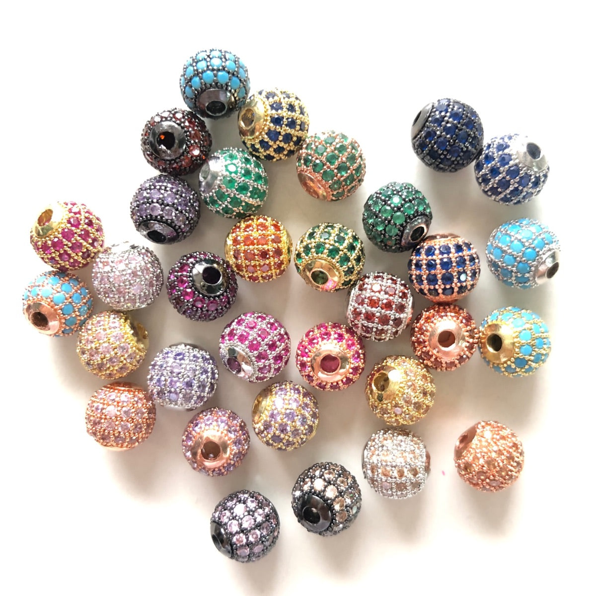 10pcs/lot 6mm, 8mm Colorful CZ Paved Ball Spacers CZ Paved Spacers 6mm Beads 8mm Beads Ball Beads Colorful Zirconia New Spacers Arrivals Charms Beads Beyond