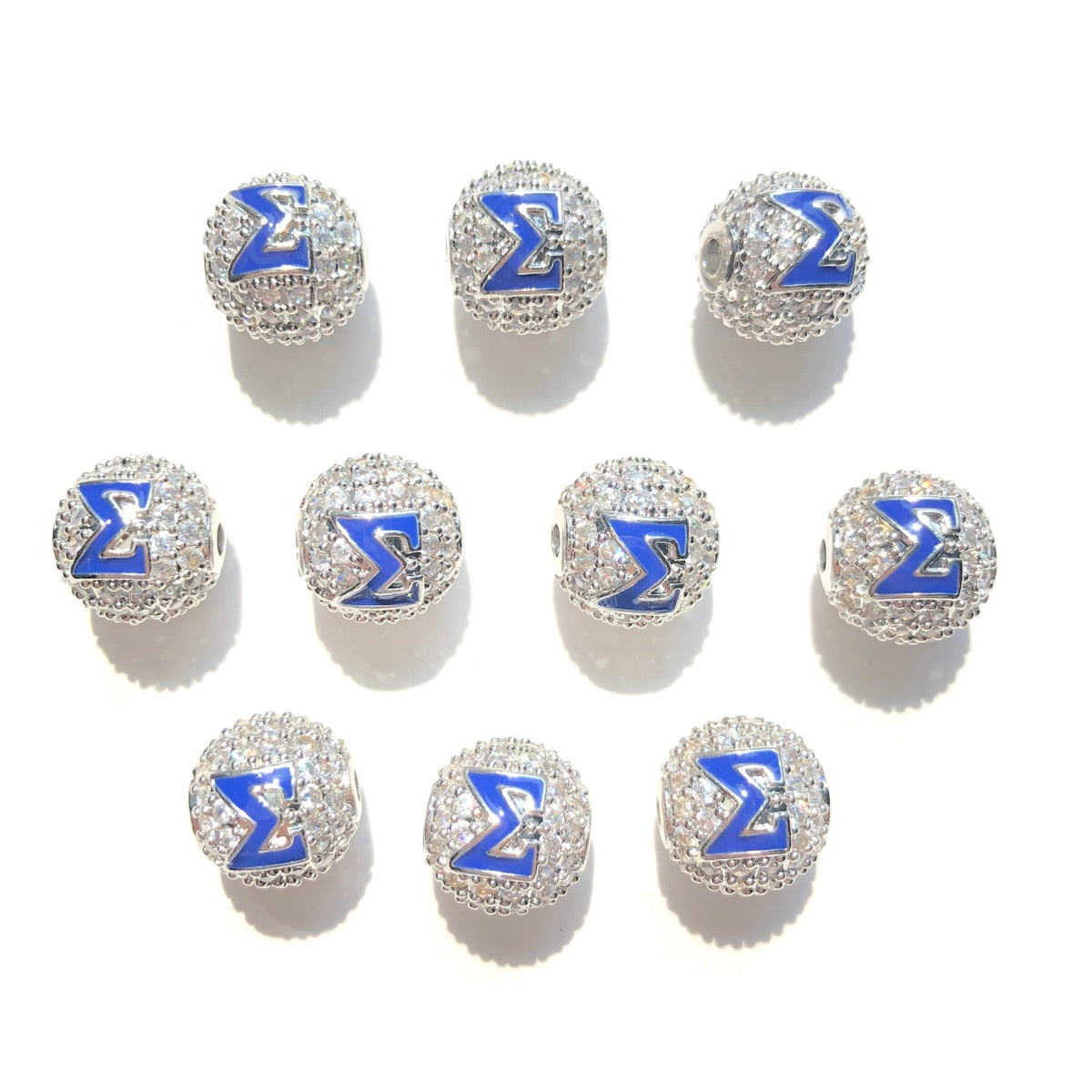 12pcs/lot 10mm Blue Enamel CZ Paved Greek Letters "Σ", "Φ", "Β" Ball Spacers Beads Σ CZ Paved Spacers 10mm Beads Ball Beads Greek Letters New Spacers Arrivals Charms Beads Beyond