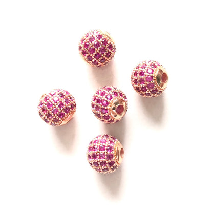 10pcs/lot 6mm, 8mm Colorful CZ Paved Ball Spacers Rose Gold Fuchsia CZ Paved Spacers 6mm Beads 8mm Beads Ball Beads Colorful Zirconia New Spacers Arrivals Charms Beads Beyond