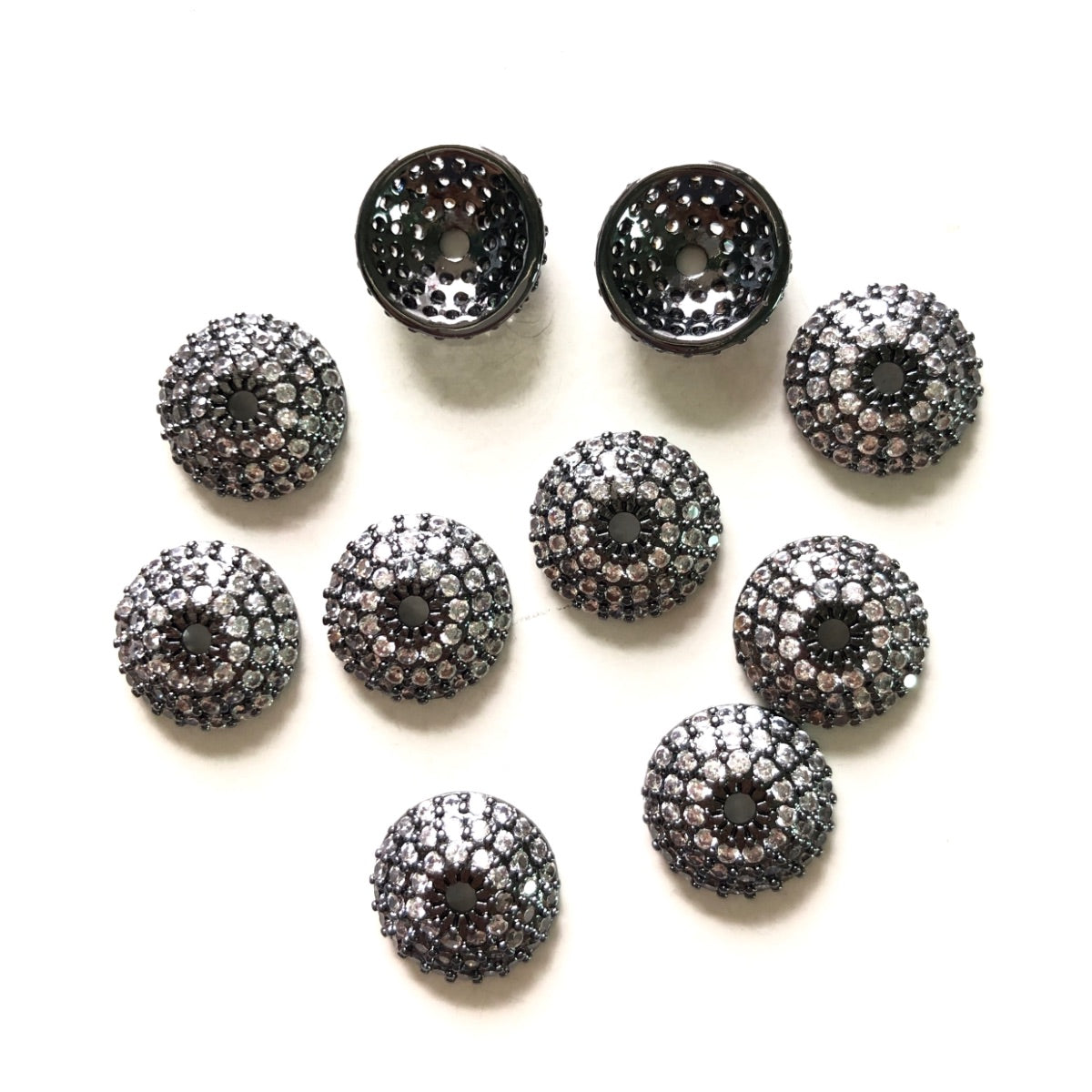 20pcs/lot 8/10/11mm Half Round CZ Paved Beads Caps Spacers Black CZ Paved Spacers Beads Caps New Spacers Arrivals Charms Beads Beyond