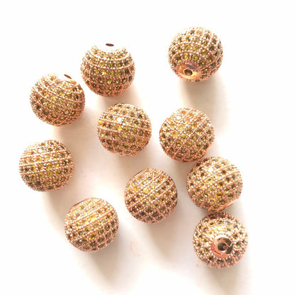 5/10/20pcs/lot 12mm Yellow CZ Paved Ball Spacers Rose Gold CZ Paved Spacers 12mm Beads Ball Beads Colorful Zirconia Charms Beads Beyond